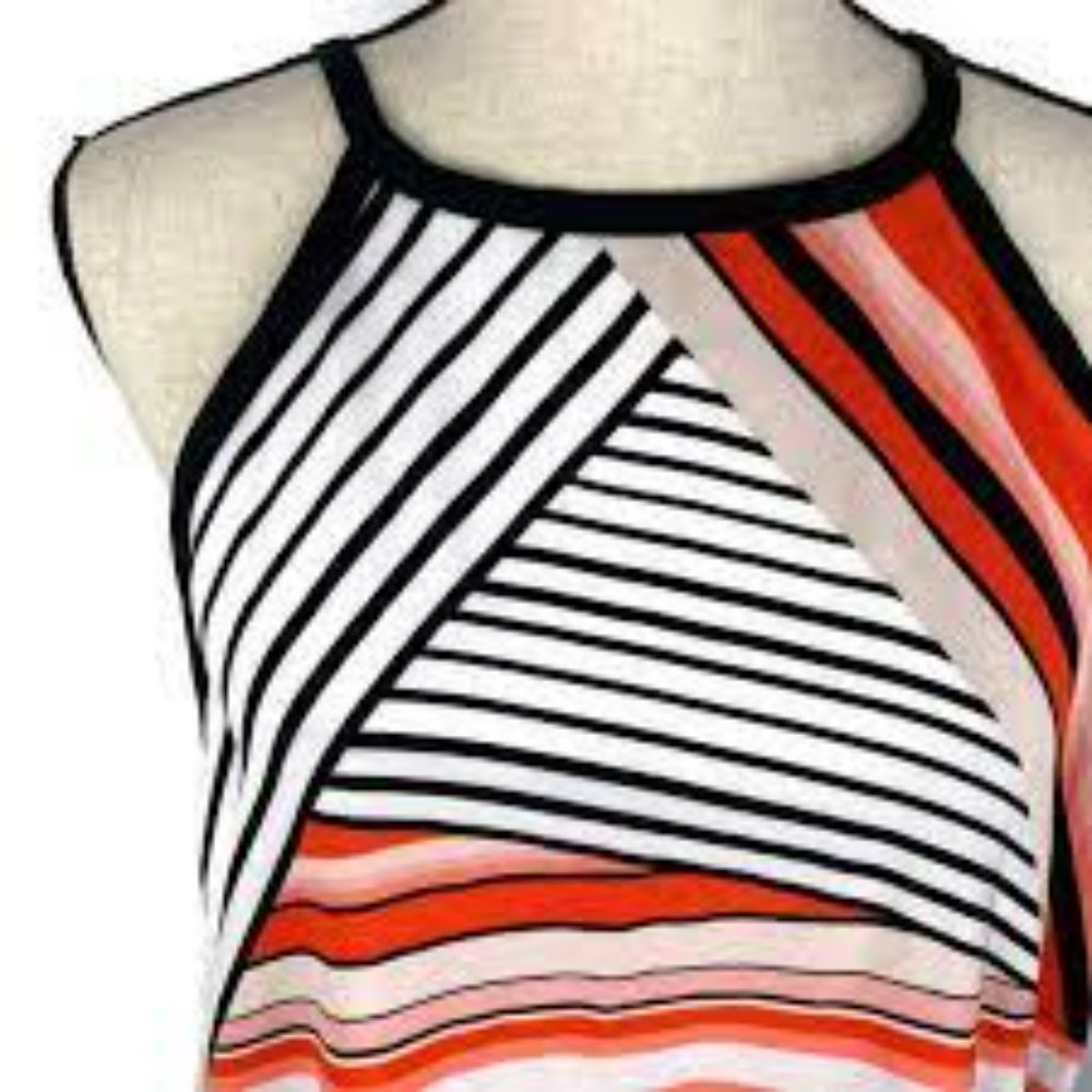 Calvin Klein Multi Stripe Keyhole Halter Blouse T… - image 2